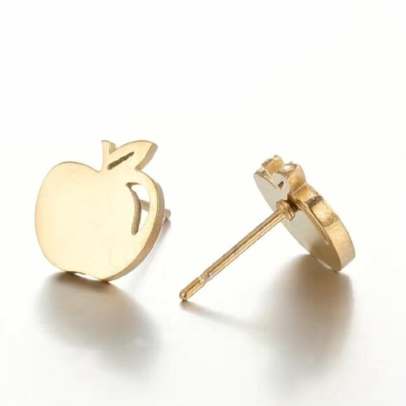 Apple for the School Teacher Stainless Steel Stud Small Earrings #1123 - Picture 5 of 6